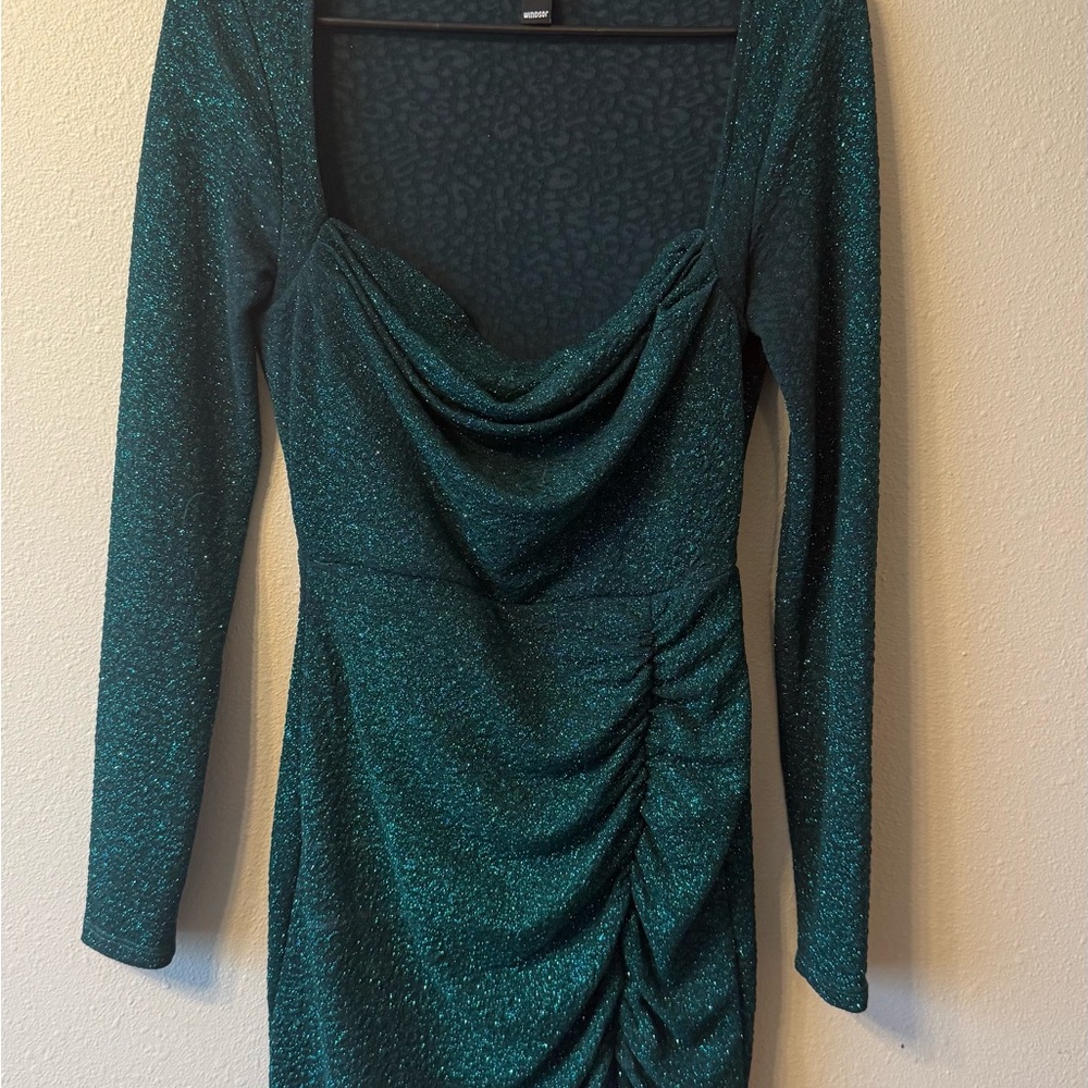 Windsor Shimmering Teal Long Sleeve Dress